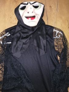 Kids Costumes to Hire -  Scary Old lady - mask & dress - GIRL